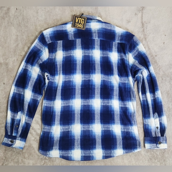XL Plaid VTG 1946 Polar Fleece Zip Shirt Blue White NWT - Picture 6 of 10